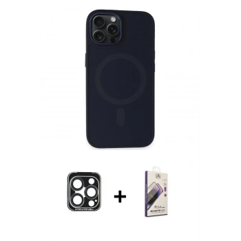 MARSİLYAN™- iPhone 15 Pro Max Kılıf Kutup Serisi - Siyah Bilvis 3D Mat Cam Ekran Koruyucu + PVD Metal Kamera Lens - LT