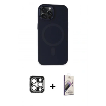 MARSİLYAN™- iPhone 15 Pro Max Kılıf Kutup Serisi - Siyah Bilvis 3D Mat Cam Ekran Koruyucu + PVD Metal Kamera Lens - GS
