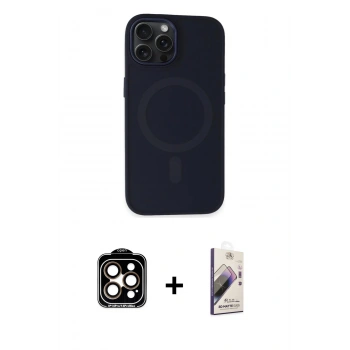 MARSİLYAN™- iPhone 15 Pro Max Kılıf Kutup Serisi - Siyah Bilvis 3D Mat Cam Ekran Koruyucu + PVD Metal Kamera Lens - TU