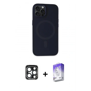 MARSİLYAN™- iPhone 15 Pro Max Kılıf Kutup Serisi - Siyah Bilvis 5in1 3D Magic Cam Ekran Koruyucu + PVD Metal Kamera Lens - LT