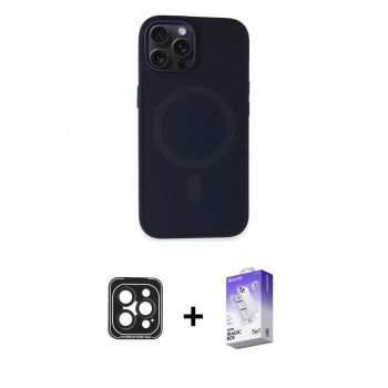 MARSİLYAN™- iPhone 15 Pro Max Kılıf Kutup Serisi - Siyah Bilvis 5in1 3D Magic Cam Ekran Koruyucu + PVD Metal Kamera Lens - SH