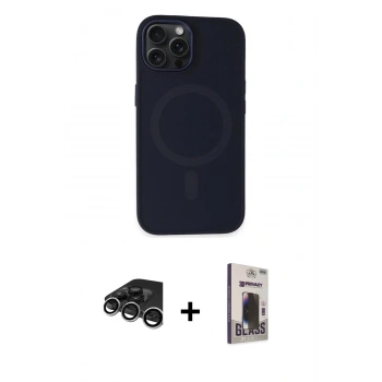 MARSİLYAN™- iPhone 15 Pro Max Kılıf Kutup Serisi - Siyah Bilvis Hayalet Cam Ekran Koruyucu + Raze Metal Kamera Lens - GS