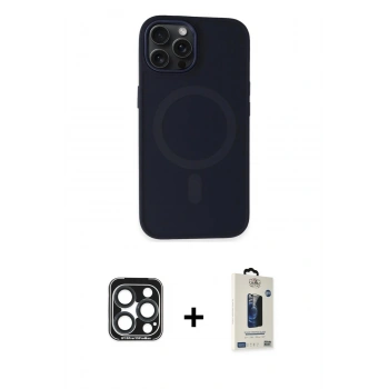 MARSİLYAN™- iPhone 15 Pro Max Kılıf Kutup Serisi - Siyah Bilvis Hayalet Cam Ekran Koruyucu + PVD Metal Kamera Lens - LT
