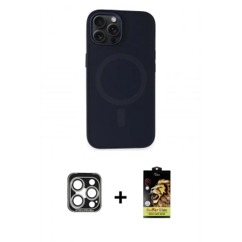 MARSİLYAN™- iPhone 15 Pro Max Kılıf Kutup Serisi - Siyah Buffer Cam Ekran Koruyucu + PVD Metal Kamera Lens - GS
