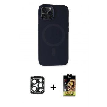 MARSİLYAN™- iPhone 15 Pro Max Kılıf Kutup Serisi - Siyah Buffer Cam Ekran Koruyucu + PVD Metal Kamera Lens - LT