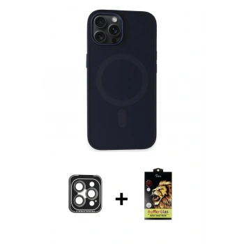 MARSİLYAN™- iPhone 15 Pro Max Kılıf Kutup Serisi - Siyah Buffer Cam Ekran Koruyucu + PVD Metal Kamera Lens - GI