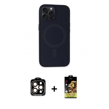 MARSİLYAN™- iPhone 15 Pro Max Kılıf Kutup Serisi - Siyah Buffer Cam Ekran Koruyucu + PVD Metal Kamera Lens - TU