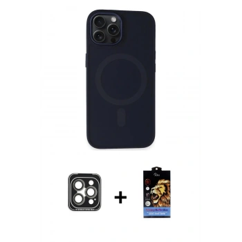 MARSİLYAN™- iPhone 15 Pro Max Kılıf Kutup Serisi - Siyah Buffer Hayalet Cam Ekran Koruyucu + PVD Metal Kamera Lens - GI