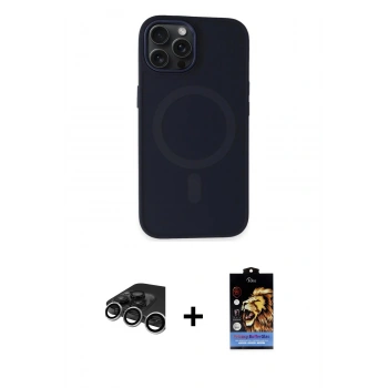 MARSİLYAN™- iPhone 15 Pro Max Kılıf Kutup Serisi - Siyah Buffer Hayalet Cam Ekran Koruyucu + Raze Metal Kamera Lens - GS