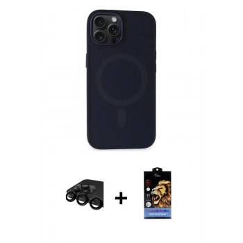 MARSİLYAN™- iPhone 15 Pro Max Kılıf Kutup Serisi - Siyah Buffer Hayalet Cam Ekran Koruyucu + Raze Metal Kamera Lens - SH