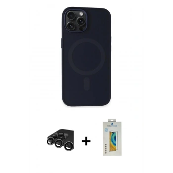 MARSİLYAN™- iPhone 15 Pro Max Kılıf Kutup Serisi - Siyah Polymer Nano Ekran Koruyucu + Raze Metal Kamera Lens - TMGI