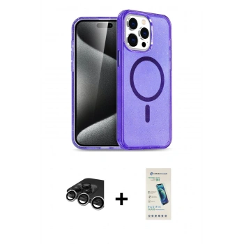 MARSİLYAN™- iPhone 15 Pro Max Kılıf Nova Asil Prime - Şeffaf Pasifik Cam Ekran Koruyucu + Raze Metal Kamera Lens - GS