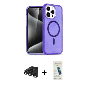MARSİLYAN™- iPhone 15 Pro Max Kılıf Nova Asil Prime - Şeffaf Pasifik Cam Ekran Koruyucu + Raze Metal Kamera Lens - TMGI