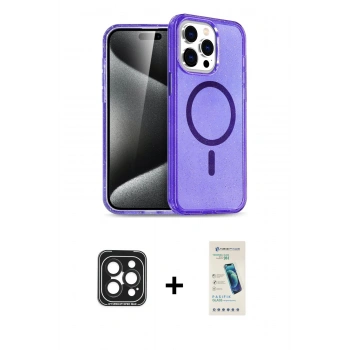 MARSİLYAN™- iPhone 15 Pro Max Kılıf Nova Asil Prime - Şeffaf Pasifik Cam Ekran Koruyucu + PVD Metal Kamera Lens - SH