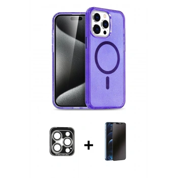 MARSİLYAN™- iPhone 15 Pro Max Kılıf Nova Asil Prime - Siyah 3D Antistatik Hayalet Cam Ekran Koruyucu + PVD Metal Kamera Lens - GS