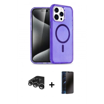 MARSİLYAN™- iPhone 15 Pro Max Kılıf Nova Asil Prime - Siyah 3D Antistatik Hayalet Cam Ekran Koruyucu + Raze Metal Kamera Lens - GS