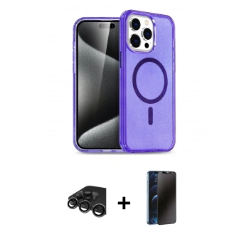 MARSİLYAN™- iPhone 15 Pro Max Kılıf Nova Asil Prime - Siyah 3D Antistatik Hayalet Cam Ekran Koruyucu + Raze Metal Kamera Lens - TMGI