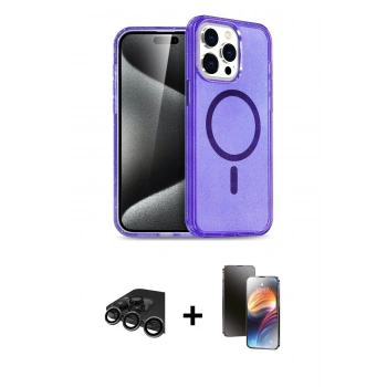 MARSİLYAN™- iPhone 15 Pro Max Kılıf Nova Asil Prime - Siyah 3D Antistatik Mat Seramik Nano Ekran Koruyucu + Raze Metal Kamera Lens - TMGI