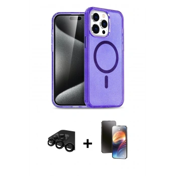 MARSİLYAN™- iPhone 15 Pro Max Kılıf Nova Asil Prime - Siyah 3D Antistatik Mat Seramik Nano Ekran Koruyucu + Raze Metal Kamera Lens - SH