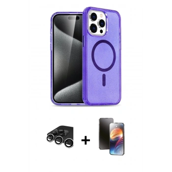 MARSİLYAN™- iPhone 15 Pro Max Kılıf Nova Asil Prime - Siyah 3D Antistatik Mat Seramik Nano Ekran Koruyucu + Raze Metal Kamera Lens - GS