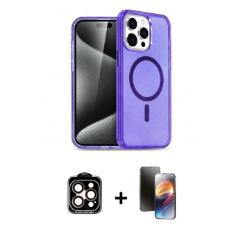 MARSİLYAN™- iPhone 15 Pro Max Kılıf Nova Asil Prime - Siyah 3D Antistatik Mat Seramik Nano Ekran Koruyucu + PVD Metal Kamera Lens - TU