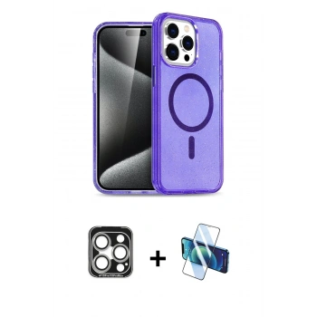 MARSİLYAN™- iPhone 15 Pro Max Kılıf Nova Asil Prime - Siyah 3D Antistatik Seramik Nano Ekran Koruyucu + PVD Metal Kamera Lens - GS