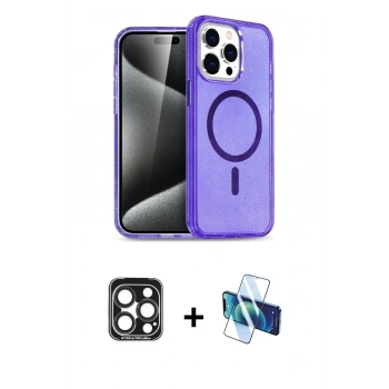 MARSİLYAN™- iPhone 15 Pro Max Kılıf Nova Asil Prime - Siyah 3D Antistatik Seramik Nano Ekran Koruyucu + PVD Metal Kamera Lens - LT
