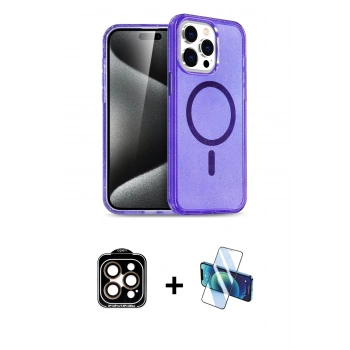 MARSİLYAN™- iPhone 15 Pro Max Kılıf Nova Asil Prime - Siyah 3D Antistatik Seramik Nano Ekran Koruyucu + PVD Metal Kamera Lens - TU