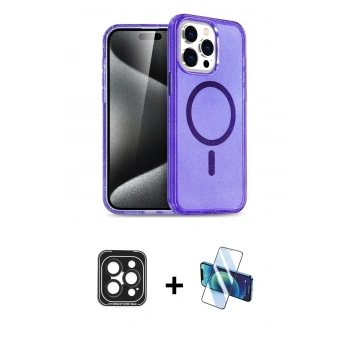MARSİLYAN™- iPhone 15 Pro Max Kılıf Nova Asil Prime - Siyah 3D Antistatik Seramik Nano Ekran Koruyucu + PVD Metal Kamera Lens - SH