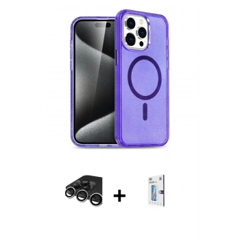 MARSİLYAN™- iPhone 15 Pro Max Kılıf Nova Asil Prime - Siyah Bilvis 0.18mm Plus Cam Ekran Koruyucu + Raze Metal Kamera Lens - GS