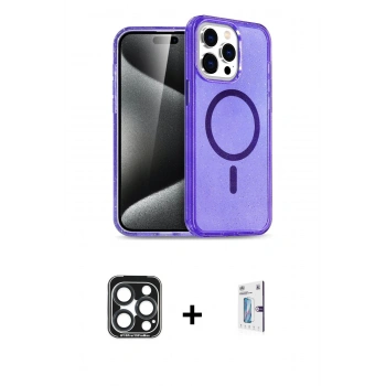 MARSİLYAN™- iPhone 15 Pro Max Kılıf Nova Asil Prime - Siyah Bilvis 0.18mm Plus Cam Ekran Koruyucu + PVD Metal Kamera Lens - LT
