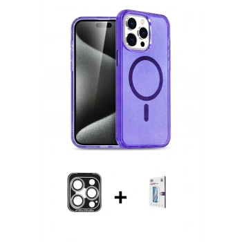 MARSİLYAN™- iPhone 15 Pro Max Kılıf Nova Asil Prime - Siyah Bilvis 0.18mm Plus Cam Ekran Koruyucu + PVD Metal Kamera Lens - GS
