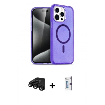 MARSİLYAN™- iPhone 15 Pro Max Kılıf Nova Asil Prime - Siyah Bilvis 0.18mm Plus Cam Ekran Koruyucu + Raze Metal Kamera Lens - SH