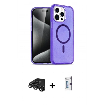MARSİLYAN™- iPhone 15 Pro Max Kılıf Nova Asil Prime - Siyah Bilvis 0.18mm Plus Cam Ekran Koruyucu + Raze Metal Kamera Lens - TMGI