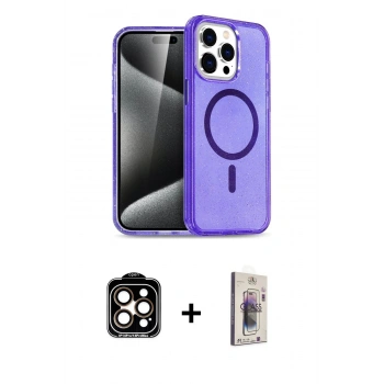 MARSİLYAN™- iPhone 15 Pro Max Kılıf Nova Asil Prime - Siyah Bilvis 3D Cam Ekran Koruyucu + PVD Metal Kamera Lens - TU