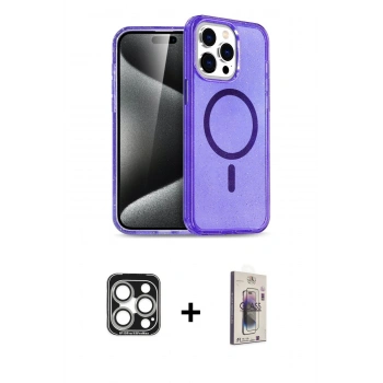 MARSİLYAN™- iPhone 15 Pro Max Kılıf Nova Asil Prime - Siyah Bilvis 3D Cam Ekran Koruyucu + PVD Metal Kamera Lens - GS