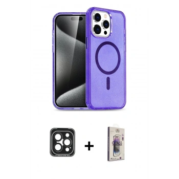 MARSİLYAN™- iPhone 15 Pro Max Kılıf Nova Asil Prime - Siyah Bilvis 3D Cam Ekran Koruyucu + PVD Metal Kamera Lens - SH