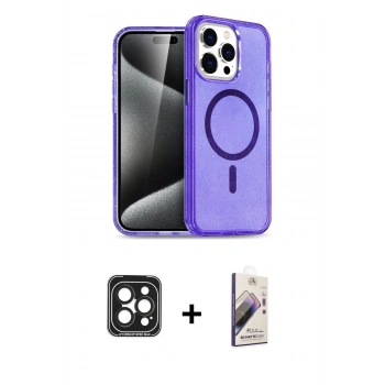 MARSİLYAN™- iPhone 15 Pro Max Kılıf Nova Asil Prime - Siyah Bilvis 3D Mat Cam Ekran Koruyucu + PVD Metal Kamera Lens - SH