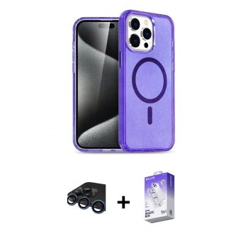 MARSİLYAN™- iPhone 15 Pro Max Kılıf Nova Asil Prime - Siyah Bilvis 5in1 3D Magic Cam Ekran Koruyucu + Raze Metal Kamera Lens - LT