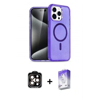 MARSİLYAN™- iPhone 15 Pro Max Kılıf Nova Asil Prime - Siyah Bilvis 5in1 3D Magic Cam Ekran Koruyucu + PVD Metal Kamera Lens - TU