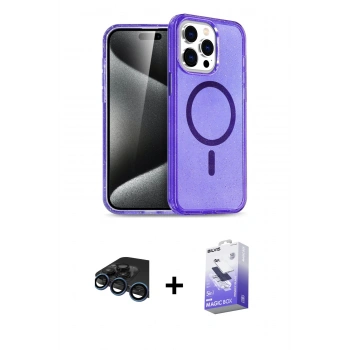 MARSİLYAN™- iPhone 15 Pro Max Kılıf Nova Asil Prime - Siyah Bilvis 5in1 5D Magic Hayalet Cam Ekran Koruyucu + Raze Metal Kamera Lens - LT