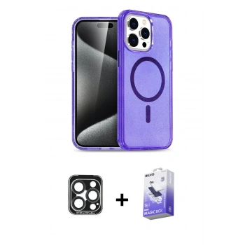 MARSİLYAN™- iPhone 15 Pro Max Kılıf Nova Asil Prime - Siyah Bilvis 5in1 5D Magic Hayalet Cam Ekran Koruyucu + PVD Metal Kamera Lens - LT