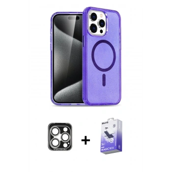 MARSİLYAN™- iPhone 15 Pro Max Kılıf Nova Asil Prime - Siyah Bilvis 5in1 5D Magic Hayalet Cam Ekran Koruyucu + PVD Metal Kamera Lens - GS