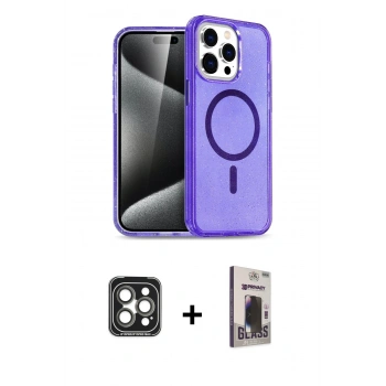 MARSİLYAN™- iPhone 15 Pro Max Kılıf Nova Asil Prime - Siyah Bilvis Hayalet Cam Ekran Koruyucu + PVD Metal Kamera Lens - GI