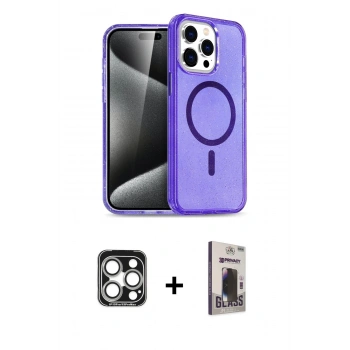 MARSİLYAN™- iPhone 15 Pro Max Kılıf Nova Asil Prime - Siyah Bilvis Hayalet Cam Ekran Koruyucu + PVD Metal Kamera Lens - GS