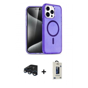 MARSİLYAN™- iPhone 15 Pro Max Kılıf Nova Asil Prime - Siyah Bilvis Hayalet Cam Ekran Koruyucu + Raze Metal Kamera Lens - LT