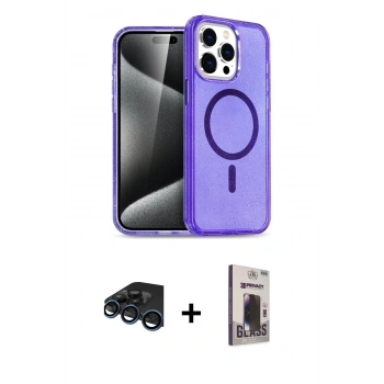 MARSİLYAN™- iPhone 15 Pro Max Kılıf Nova Asil Prime - Siyah Bilvis Hayalet Cam Ekran Koruyucu + Raze Metal Kamera Lens - LT