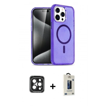 MARSİLYAN™- iPhone 15 Pro Max Kılıf Nova Asil Prime - Siyah Bilvis Hayalet Cam Ekran Koruyucu + PVD Metal Kamera Lens - SH