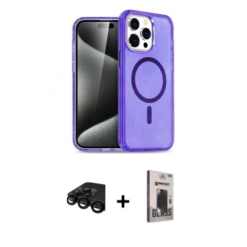 MARSİLYAN™- iPhone 15 Pro Max Kılıf Nova Asil Prime - Siyah Bilvis Hayalet Cam Ekran Koruyucu + Raze Metal Kamera Lens - SH