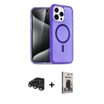 MARSİLYAN™- iPhone 15 Pro Max Kılıf Nova Asil Prime - Siyah Bilvis Hayalet Cam Ekran Koruyucu + Raze Metal Kamera Lens - TMGI